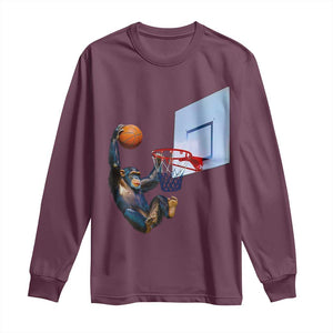 Funny Chimpanzee Basketball Monkey Long Sleeve Shirt TS11 Maroon Print Your Wear