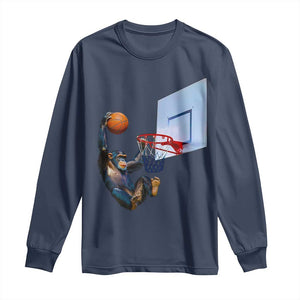 Funny Chimpanzee Basketball Monkey Long Sleeve Shirt TS11 Navy Print Your Wear