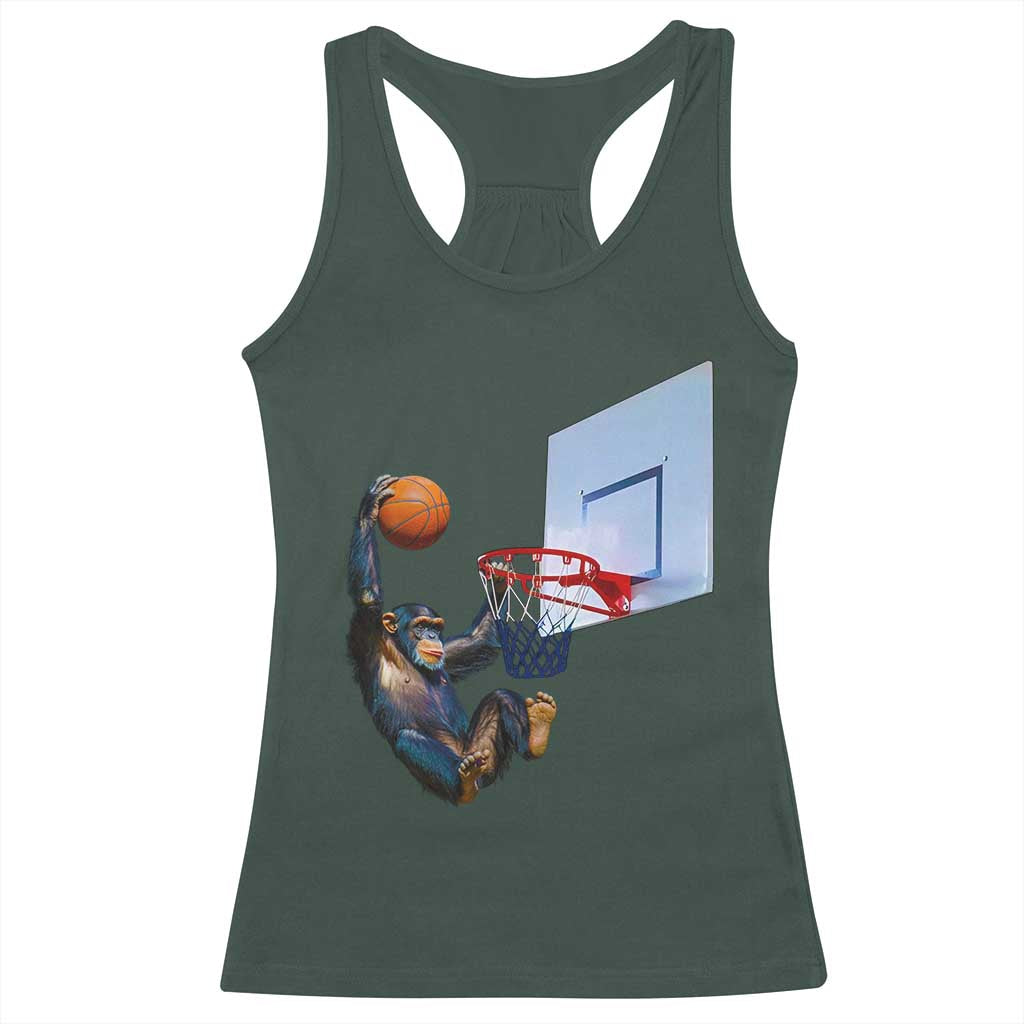 Funny Chimpanzee Basketball Monkey Racerback Tank Top TS11 Dark Forest Green Print Your Wear