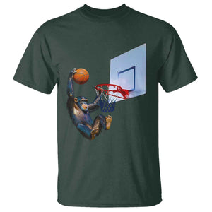 Funny Chimpanzee Basketball Monkey T Shirt TS11 Dark Forest Green Print Your Wear