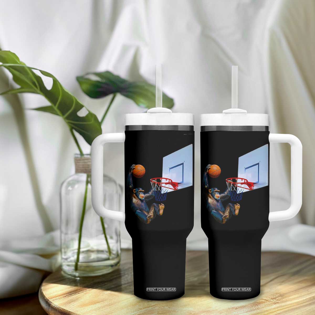 Funny Chimpanzee Basketball Monkey Tumbler With Handle TS11 Print Your Wear