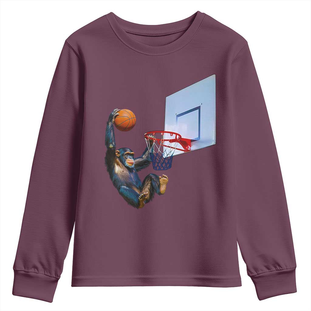 Funny Chimpanzee Basketball Monkey Youth Sweatshirt TS11 Maroon Print Your Wear