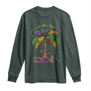 Funny Mardi Gras Coconut Palm Tree Long Sleeve Shirt Laissez Les Bons Temps Rouler Beads Masks TS11 Dark Forest Green Print Your Wear