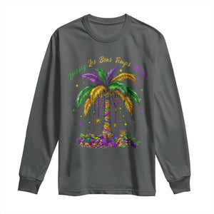 Funny Mardi Gras Coconut Palm Tree Long Sleeve Shirt Laissez Les Bons Temps Rouler Beads Masks TS11 Dark Heather Print Your Wear