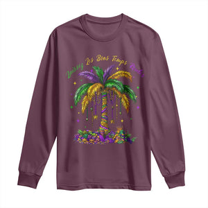 Funny Mardi Gras Coconut Palm Tree Long Sleeve Shirt Laissez Les Bons Temps Rouler Beads Masks TS11 Maroon Print Your Wear