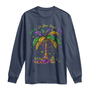 Funny Mardi Gras Coconut Palm Tree Long Sleeve Shirt Laissez Les Bons Temps Rouler Beads Masks TS11 Navy Print Your Wear