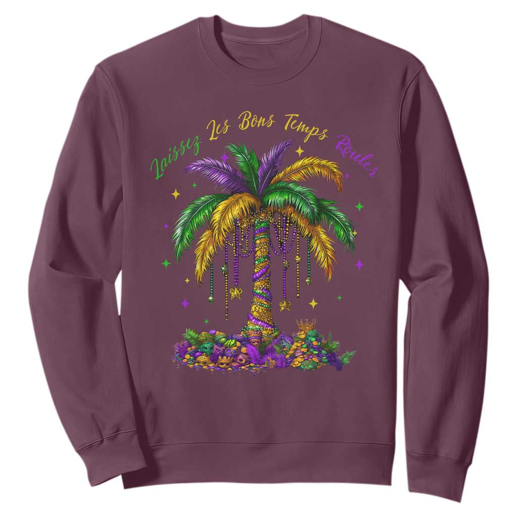 Funny Mardi Gras Coconut Palm Tree Sweatshirt Laissez Les Bons Temps Rouler Beads Masks TS11 Maroon Print Your Wear