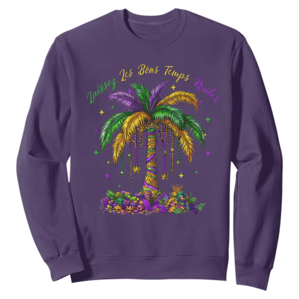 Funny Mardi Gras Coconut Palm Tree Sweatshirt Laissez Les Bons Temps Rouler Beads Masks TS11 Purple Print Your Wear