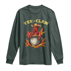 Funny Louisiana Crawfish Cowboy Long Sleeve Shirt Yee Claw Cajun Seafood TS11 Dark Forest Green Print Your Wear