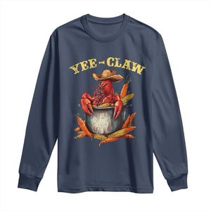 Funny Louisiana Crawfish Cowboy Long Sleeve Shirt Yee Claw Cajun Seafood TS11 Navy Print Your Wear