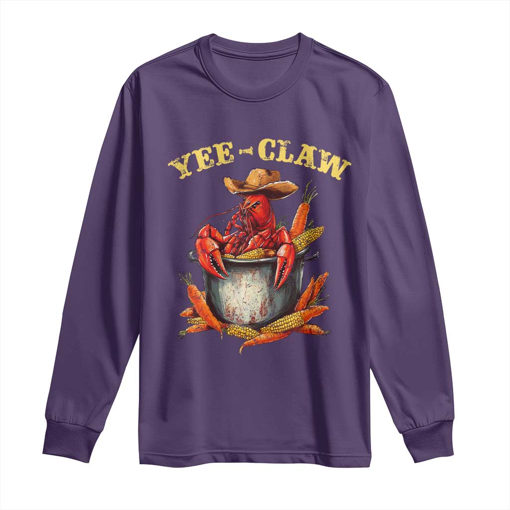 Funny Louisiana Crawfish Cowboy Long Sleeve Shirt Yee Claw Cajun Seafood TS11 Purple Print Your Wear