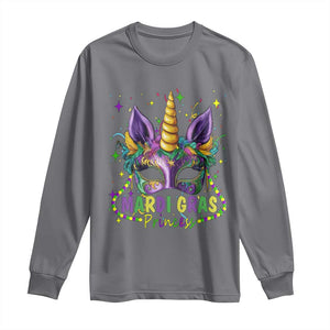 Funny Mardi Gras Princess Long Sleeve Shirt Unicorn Mask Party TS11 Charcoal Print Your Wear