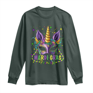 Funny Mardi Gras Princess Long Sleeve Shirt Unicorn Mask Party TS11 Dark Forest Green Print Your Wear