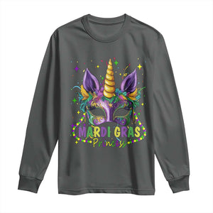 Funny Mardi Gras Princess Long Sleeve Shirt Unicorn Mask Party TS11 Dark Heather Print Your Wear