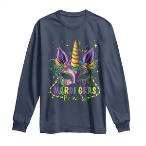 Funny Mardi Gras Princess Long Sleeve Shirt Unicorn Mask Party TS11 Navy Print Your Wear