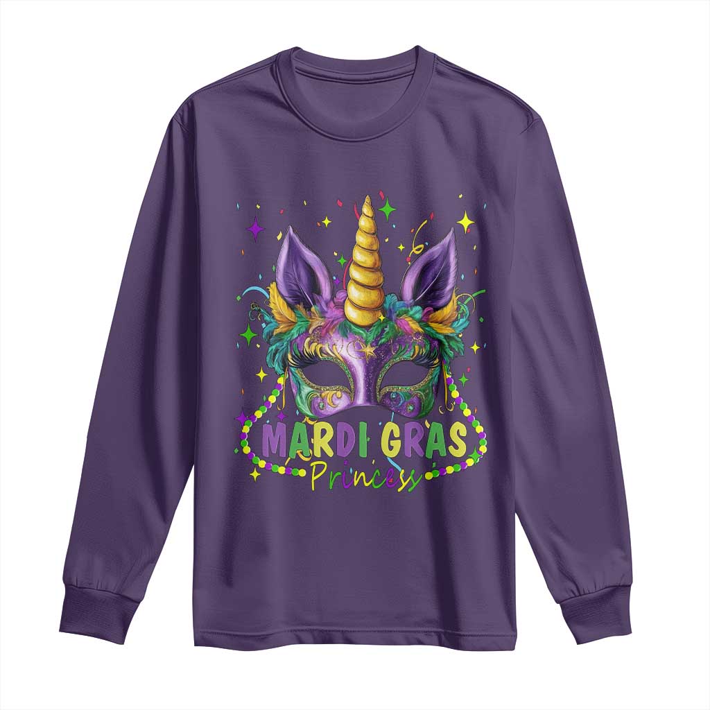 Funny Mardi Gras Princess Long Sleeve Shirt Unicorn Mask Party TS11 Purple Print Your Wear