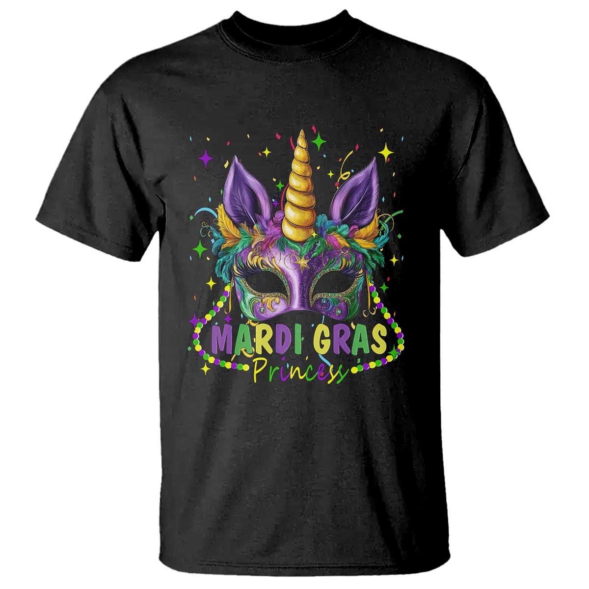 Funny Mardi Gras Princess T Shirt Unicorn Mask Party TS11 Black Print Your Wear