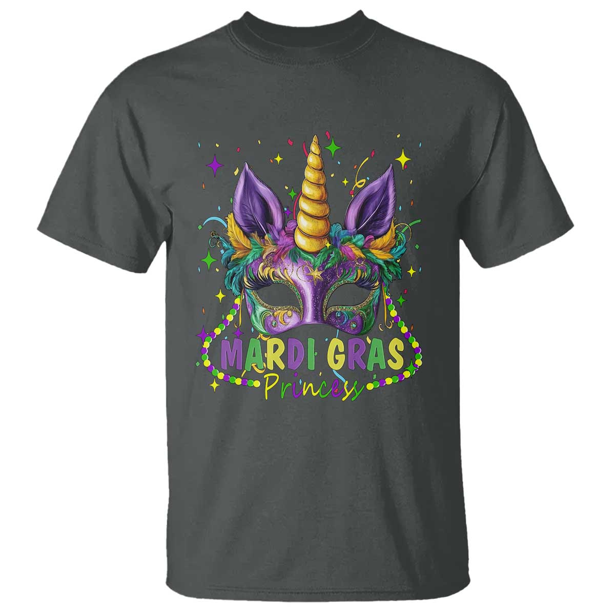 Funny Mardi Gras Princess T Shirt Unicorn Mask Party TS11 Dark Heather Print Your Wear