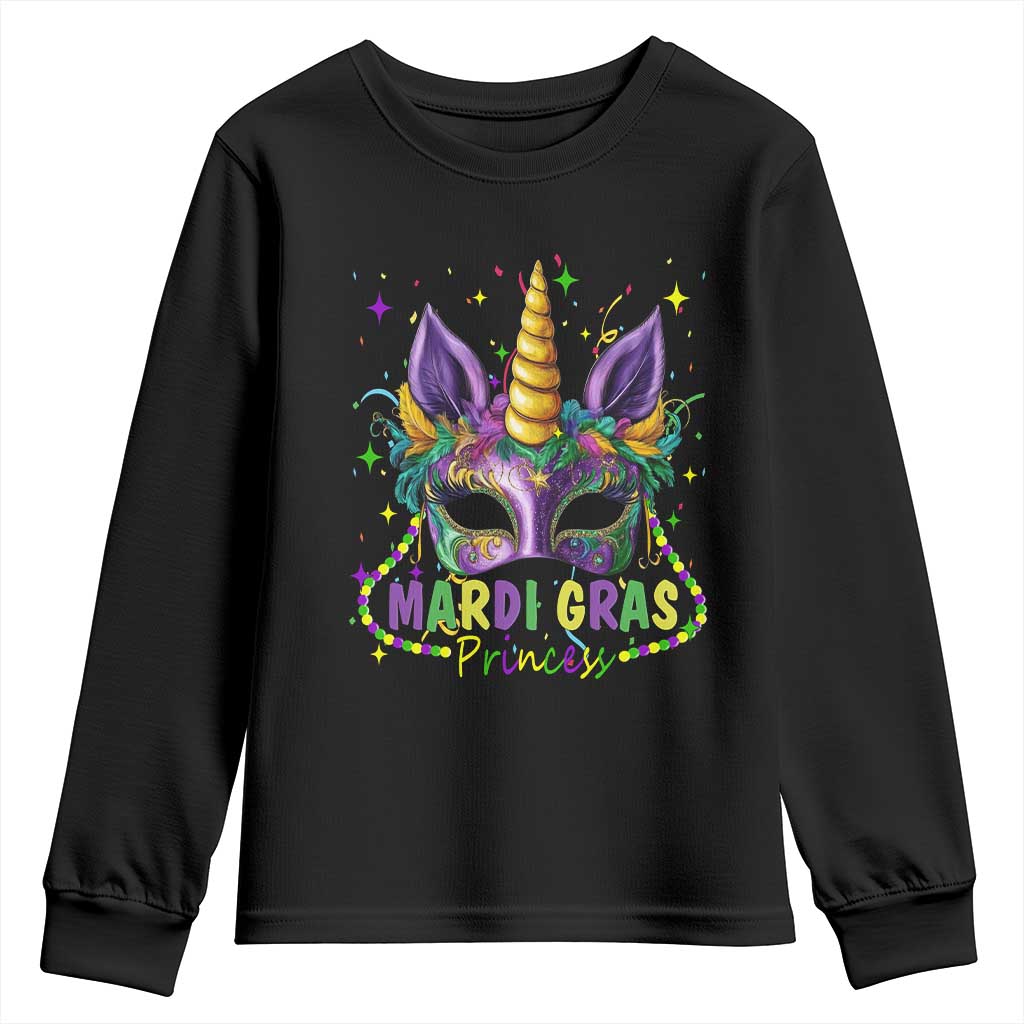 Funny Mardi Gras Princess Youth Sweatshirt Unicorn Mask Party TS11 Black Print Your Wear