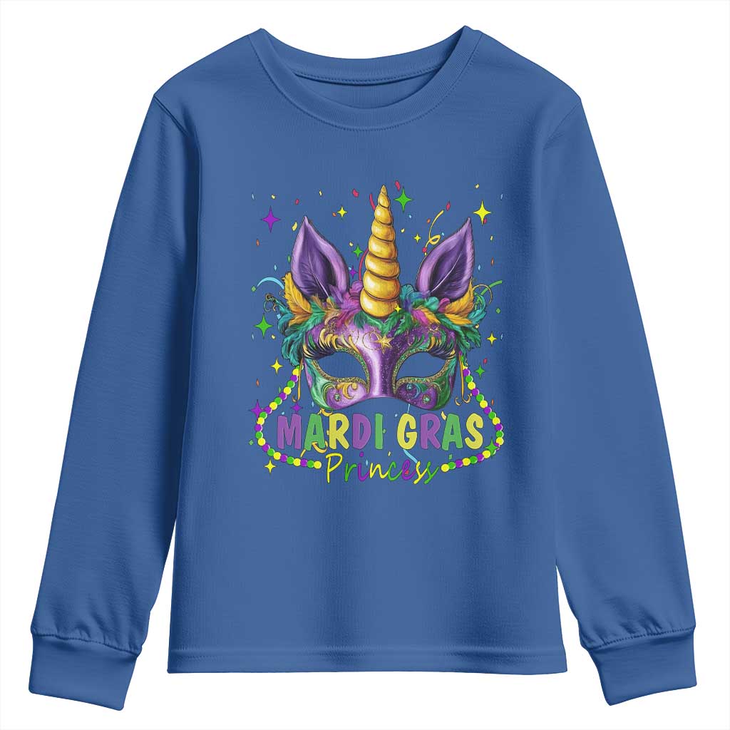 Funny Mardi Gras Princess Youth Sweatshirt Unicorn Mask Party TS11 Royal Blue Print Your Wear