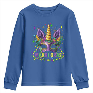 Funny Mardi Gras Princess Youth Sweatshirt Unicorn Mask Party TS11 Royal Blue Print Your Wear