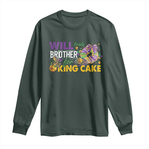 Funny Mardi Gras Will Trade Brother For King Cake Long Sleeve Shirt Beads Doubloons TS11 Dark Forest Green Print Your Wear