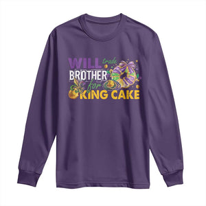 Funny Mardi Gras Will Trade Brother For King Cake Long Sleeve Shirt Beads Doubloons TS11 Purple Print Your Wear