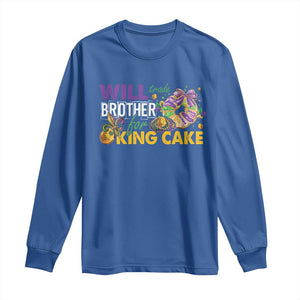 Funny Mardi Gras Will Trade Brother For King Cake Long Sleeve Shirt Beads Doubloons TS11 Royal Blue Print Your Wear