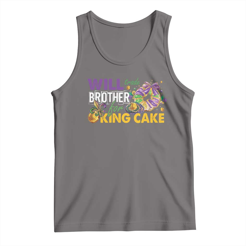 Funny Mardi Gras Will Trade Brother For King Cake Tank Top Beads Doubloons TS11 Deep Heather Print Your Wear