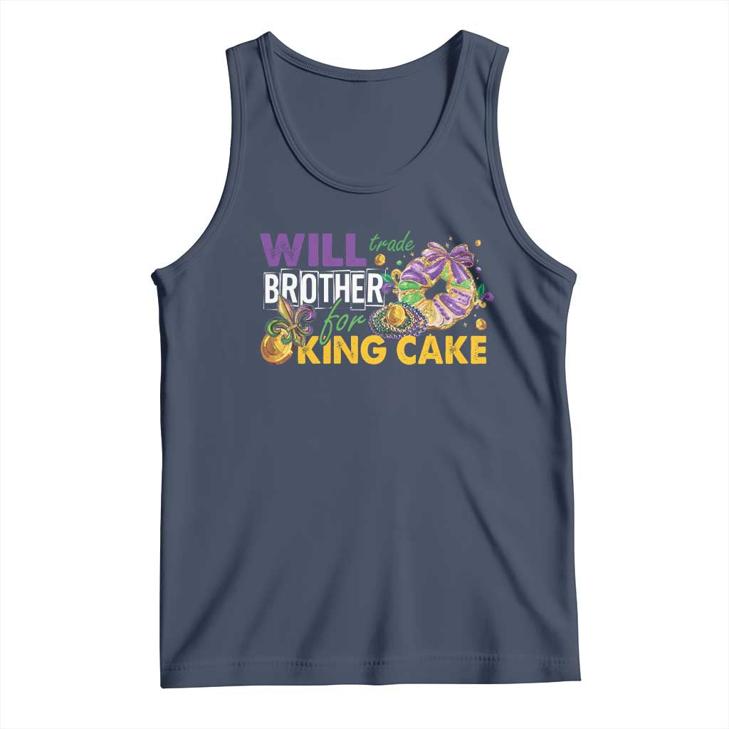 Funny Mardi Gras Will Trade Brother For King Cake Tank Top Beads Doubloons TS11 Navy Print Your Wear
