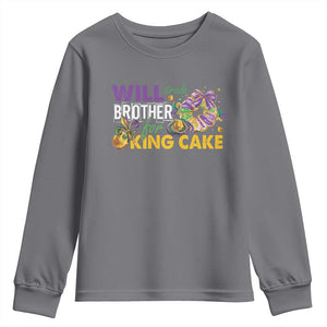 Funny Mardi Gras Will Trade Brother For King Cake Youth Sweatshirt Beads Doubloons TS11 Charcoal Print Your Wear
