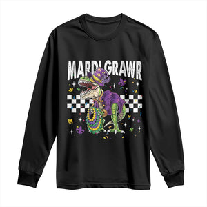 Funny Mardi Gras T-rex Dinosaur Long Sleeve Shirt Mardi Grawr Beads Carnival Party TS11 Black Print Your Wear