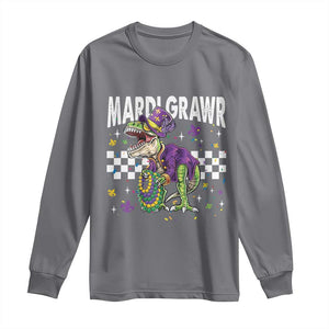 Funny Mardi Gras T-rex Dinosaur Long Sleeve Shirt Mardi Grawr Beads Carnival Party TS11 Charcoal Print Your Wear