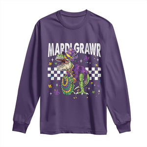 Funny Mardi Gras T-rex Dinosaur Long Sleeve Shirt Mardi Grawr Beads Carnival Party TS11 Purple Print Your Wear