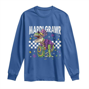 Funny Mardi Gras T-rex Dinosaur Long Sleeve Shirt Mardi Grawr Beads Carnival Party TS11 Royal Blue Print Your Wear