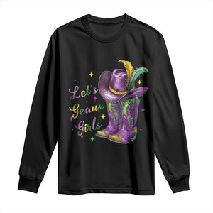 Funny Mardi Gras Cowgirl Long Sleeve Shirt Let's Geaux Girls Western Cowgirl Boots Carnival TS11 Black Print Your Wear