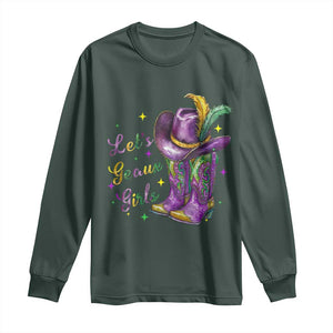 Funny Mardi Gras Cowgirl Long Sleeve Shirt Let's Geaux Girls Western Cowgirl Boots Carnival TS11 Dark Forest Green Print Your Wear