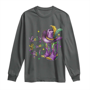 Funny Mardi Gras Cowgirl Long Sleeve Shirt Let's Geaux Girls Western Cowgirl Boots Carnival TS11 Dark Heather Print Your Wear