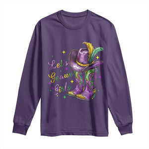 Funny Mardi Gras Cowgirl Long Sleeve Shirt Let's Geaux Girls Western Cowgirl Boots Carnival TS11 Purple Print Your Wear