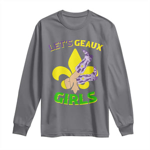 Funny Mardi Gras Cowgirl Long Sleeve Shirt Let's Geaux Girls Fleur De Lys TS11 Charcoal Print Your Wear