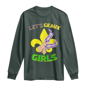 Funny Mardi Gras Cowgirl Long Sleeve Shirt Let's Geaux Girls Fleur De Lys TS11 Dark Forest Green Print Your Wear