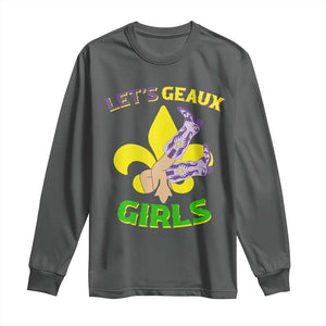 Funny Mardi Gras Cowgirl Long Sleeve Shirt Let's Geaux Girls Fleur De Lys TS11 Dark Heather Print Your Wear