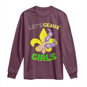 Funny Mardi Gras Cowgirl Long Sleeve Shirt Let's Geaux Girls Fleur De Lys TS11 Maroon Print Your Wear