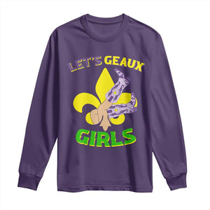 Funny Mardi Gras Cowgirl Long Sleeve Shirt Let's Geaux Girls Fleur De Lys TS11 Purple Print Your Wear