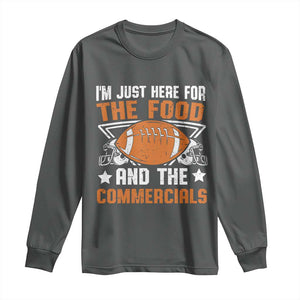 Funny American Football I'm Just Here For The Food And The Commercials Long Sleeve Shirt Football Helmet TS11 Dark Heather Print Your Wear