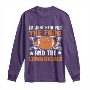 Funny American Football I'm Just Here For The Food And The Commercials Long Sleeve Shirt Football Helmet TS11 Purple Print Your Wear