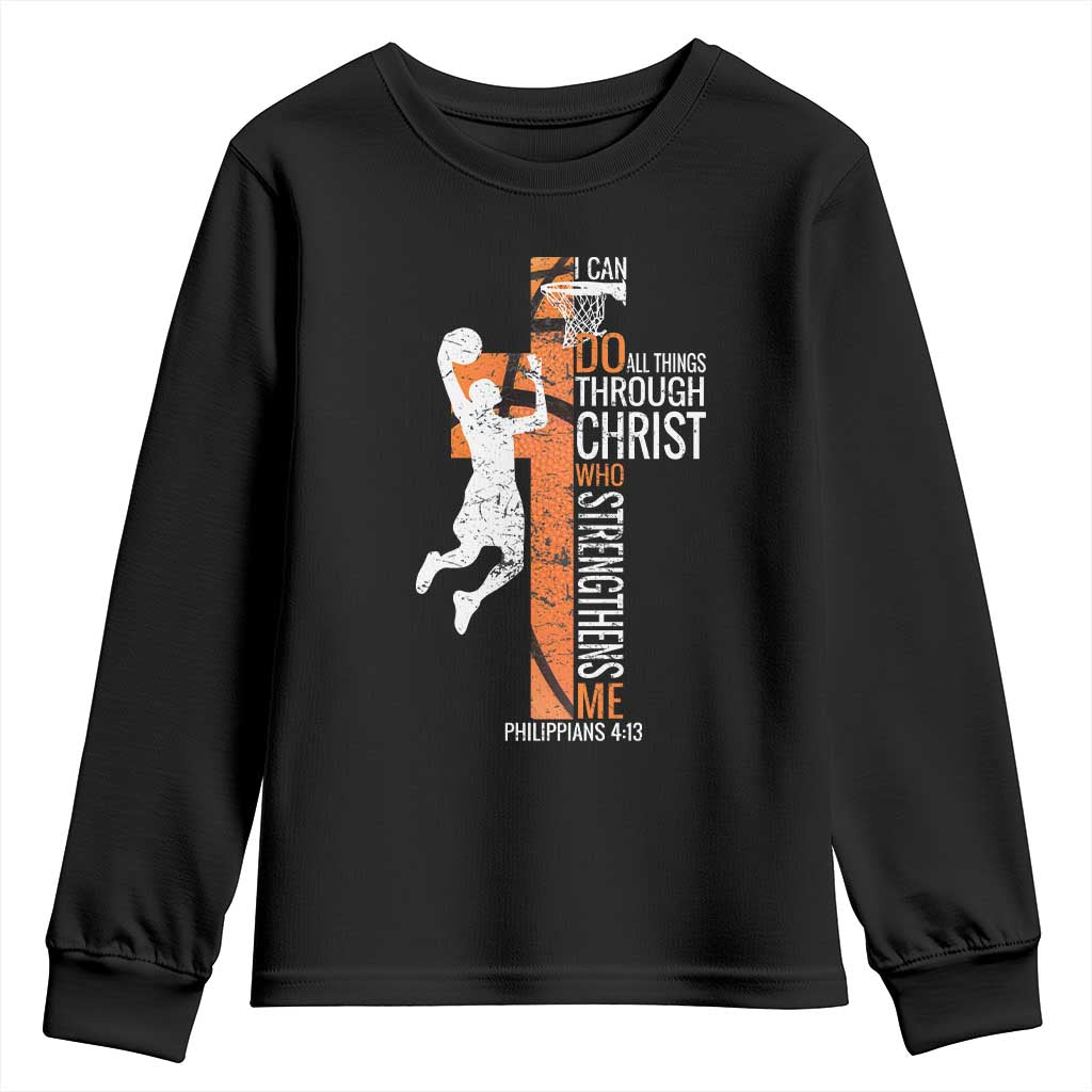 Funny Basketball Christian Youth Sweatshirt I Can Do All Things Through Christ Who Strengthens Me TS11 Black Print Your Wear