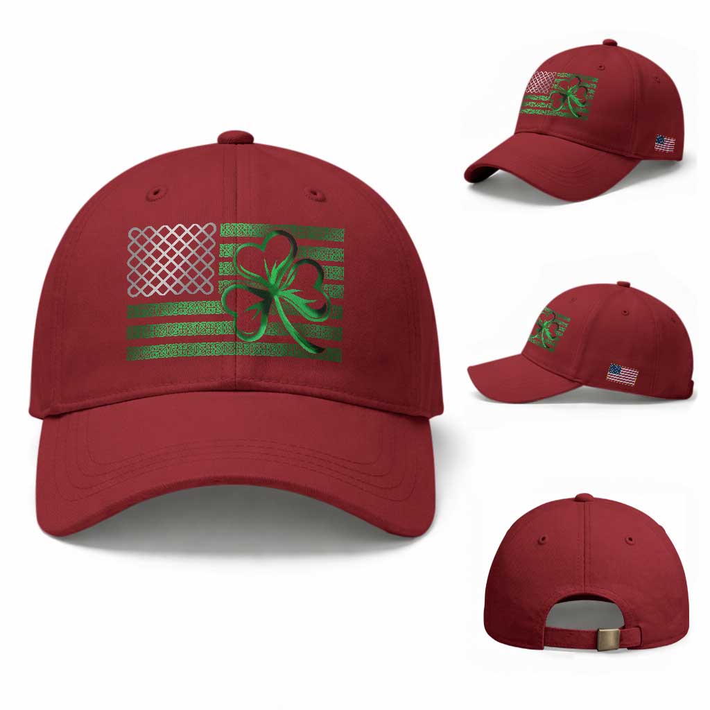 Funny Irish Americans Baseball Cap Shamrock Celtic Knot American Flag St Patrick's Day TS11 Baseball Cap Universal Fit Cherry Red Print Your Wear
