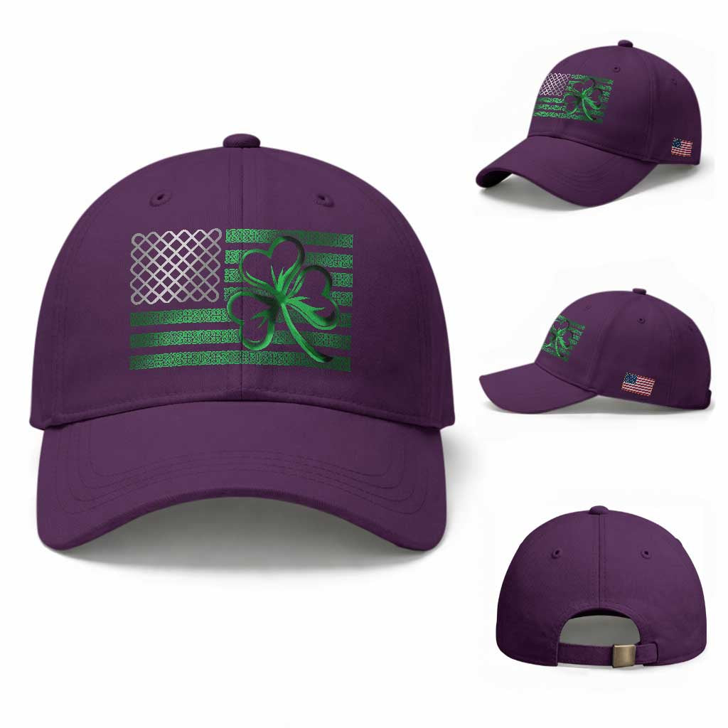 Funny Irish Americans Baseball Cap Shamrock Celtic Knot American Flag St Patrick's Day TS11 Baseball Cap Universal Fit Purple Print Your Wear