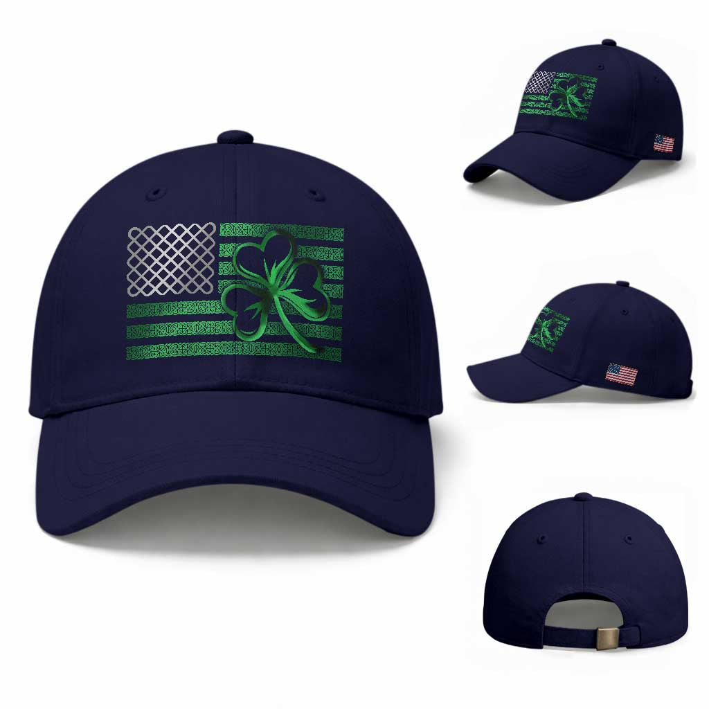 Funny Irish Americans Baseball Cap Shamrock Celtic Knot American Flag St Patrick's Day TS11 Baseball Cap Universal Fit Dark Blue Print Your Wear